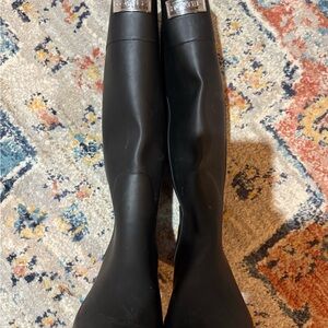 Women’s Hunter Black Tall Riding Boots with Silver Accents